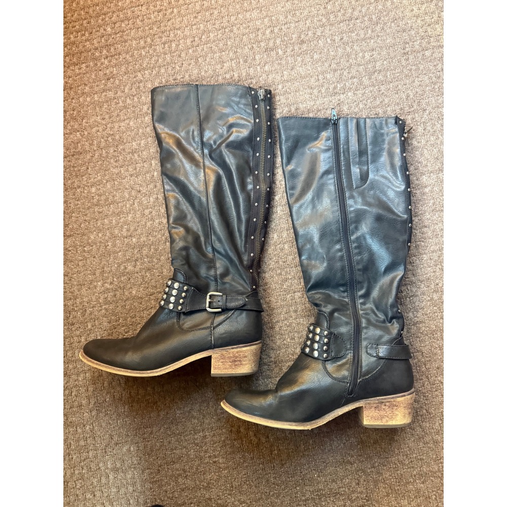 Women's‎ Black Studded Buckle Boots Size 10M zipper Motorcycle Biker Penelope